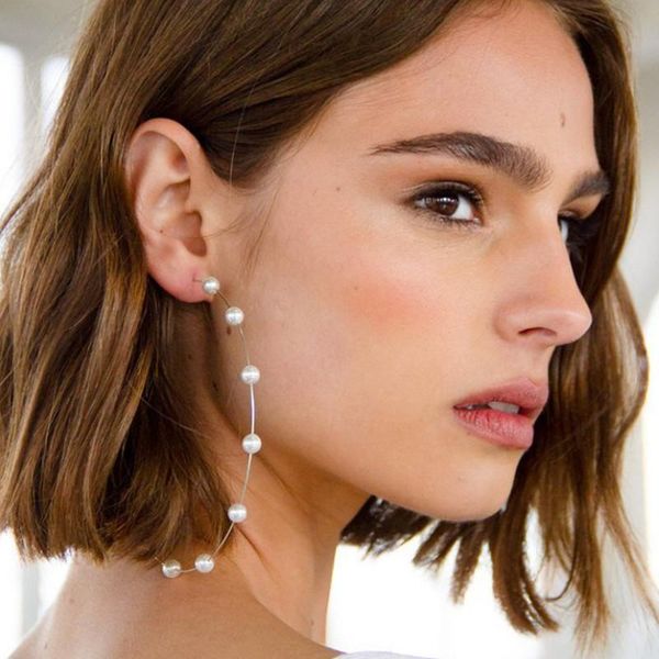 hoop & huggie personality creative alloy pearl circle earrings for women 2021, Golden;silver
hoop & huggie personality creative alloy pearl circle earrings for women 2021, Golden;silver