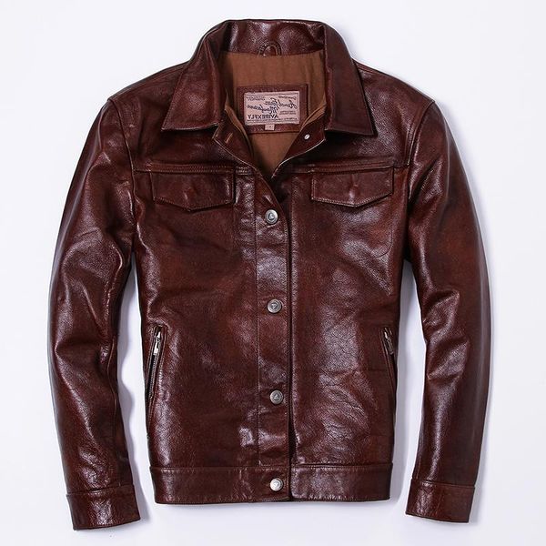 men's leather & faux avirex genuine jacket man casual cowhide real lapel slim fit short brown coat for male, Black
men's leather & faux avirex genuine jacket man casual cowhide real lapel slim fit short brown coat for male, Black