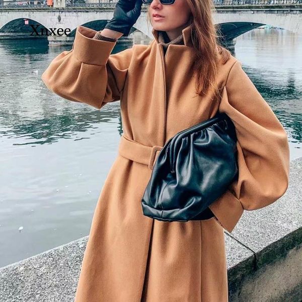 women's wool & blends long coat autumn winter trench belted warm jackets fashion ladies lantern sleeve oversize outerwear clohing top, Black
women's wool & blends long coat autumn winter trench belted warm jackets fashion ladies lantern sleeve oversize outerwear clohing top, Black