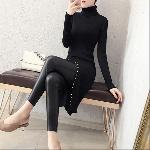 high necked female sweater open skirt womens long section autumn and winter korean fashion sleeves beaded bottoming sweater, White;black
high necked female sweater open skirt womens long section autumn and winter korean fashion sleeves beaded bottoming sweater, White;black