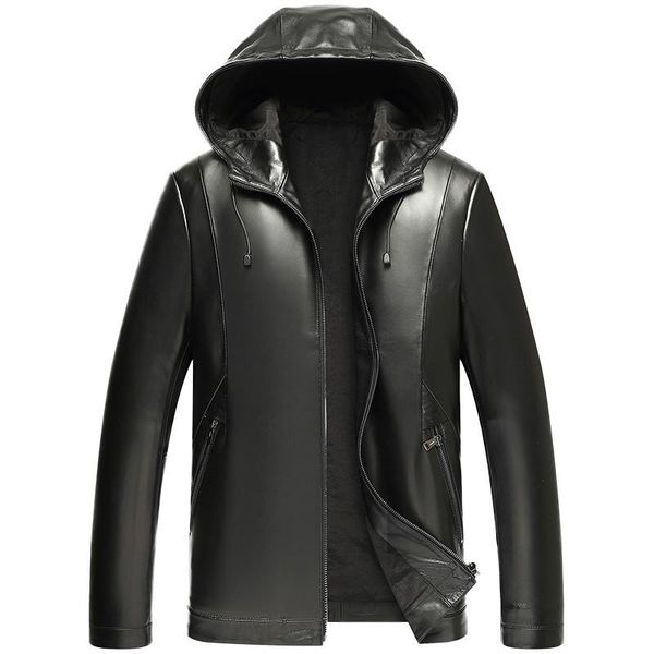 men's leather & faux real sheepskin coat genuine jacket hooded spring autumn short motorcycle y-1-a18-23 kj1561, Black
men's leather & faux real sheepskin coat genuine jacket hooded spring autumn short motorcycle y-1-a18-23 kj1561, Black