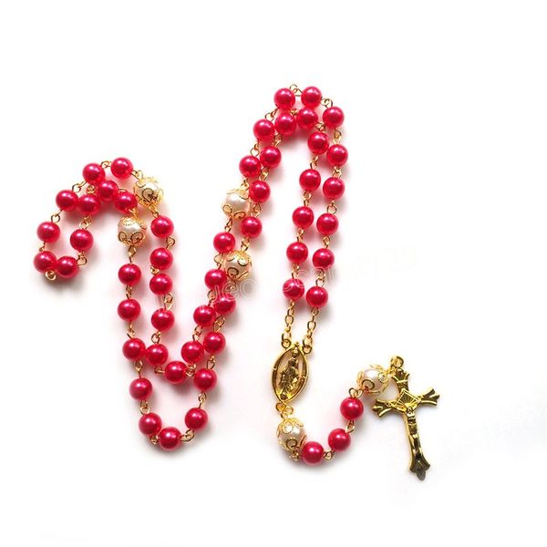 red acrylic pearl gold cross rosary necklace long big white beads strand necklace for women religious prayer jewelry, Silver
red acrylic pearl gold cross rosary necklace long big white beads strand necklace for women religious prayer jewelry, Silver