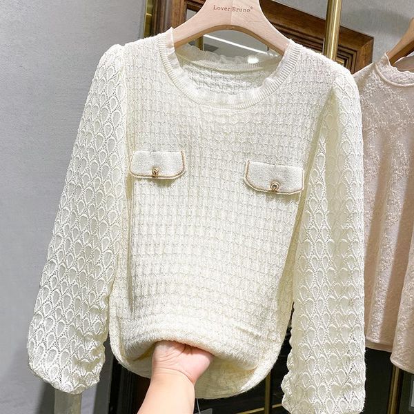 women's sweaters 2021 autumn puff sleeve round neck pullover knitwear for ladies fashion vintage crochet lace stitching thin sweater fe, White;black
women's sweaters 2021 autumn puff sleeve round neck pullover knitwear for ladies fashion vintage crochet lace stitching thin sweater fe, White;black
