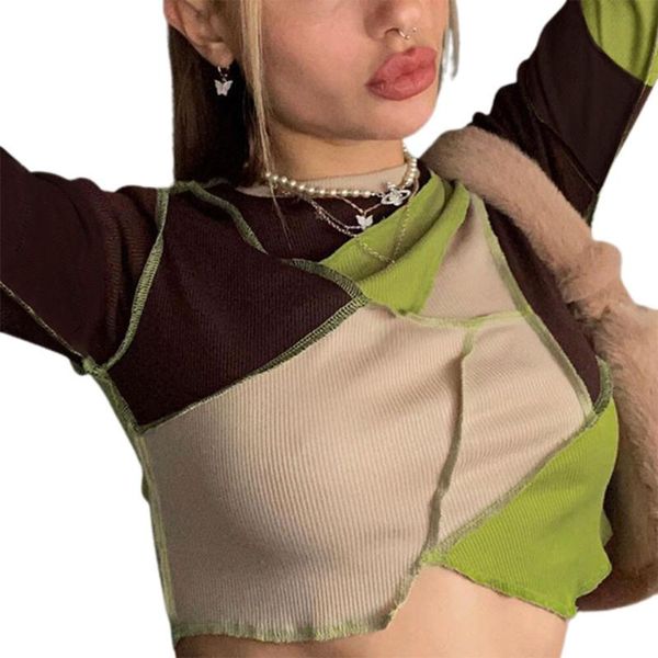 women's t-shirt vintage 90s thirts fashion y2k aesthetics patchwork long sleeve t-shirts streetwear o-neck slim ribbed crop casual tee, White
women's t-shirt vintage 90s thirts fashion y2k aesthetics patchwork long sleeve t-shirts streetwear o-neck slim ribbed crop casual tee, White
