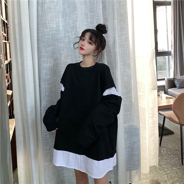 2021 new autumn stitching fake two-piece solid color sweatshirt long sleeve round neck pullover simple yioh, Black
2021 new autumn stitching fake two-piece solid color sweatshirt long sleeve round neck pullover simple yioh, Black