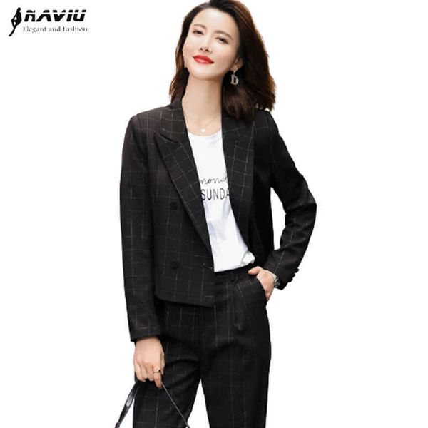 buiness plaid suit sprng formal fashion temperamet interview short blazer and pants office ladies work wear 210604, White;black 
buiness plaid suit sprng formal fashion temperamet interview short blazer and pants office ladies work wear 210604, White;black