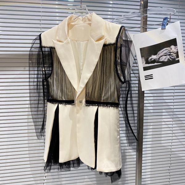 women's suits & blazers 2021 summer women blazer mesh sleeves stitching design temperament slim waist suit jacket ladies patchwork eleg, White;black
women's suits & blazers 2021 summer women blazer mesh sleeves stitching design temperament slim waist suit jacket ladies patchwork eleg, White;black