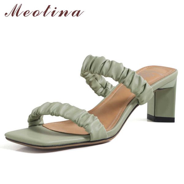 meotina women slippers shoes pleated high heel sandals square toe slides thick heel ladies footwear summer green fashion size 41 210608, Black
meotina women slippers shoes pleated high heel sandals square toe slides thick heel ladies footwear summer green fashion size 41 210608, Black