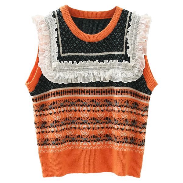 2021 new sweet lace spliced france vintage jacquard knitted sweater vest women tank o-neck sleeveless casual girl autumn korean 8mr7, White;black
2021 new sweet lace spliced france vintage jacquard knitted sweater vest women tank o-neck sleeveless casual girl autumn korean 8mr7, White;black