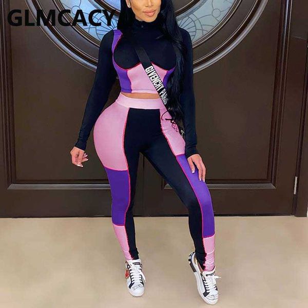 women two piece colorblock fitness suits long sleeve crop & skinny pants set 210702, White
women two piece colorblock fitness suits long sleeve crop & skinny pants set 210702, White