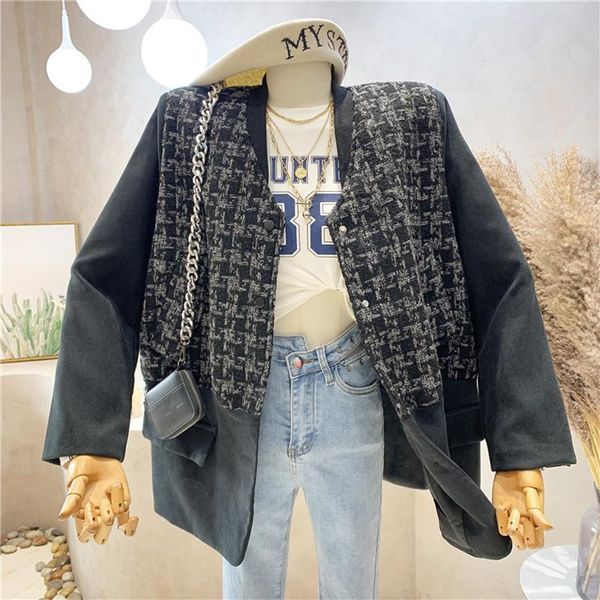 women's wool & blends niche design clothing 2021 autumn winter corduroy stitched tweed coat versatile loose thin, Black
women's wool & blends niche design clothing 2021 autumn winter corduroy stitched tweed coat versatile loose thin, Black
