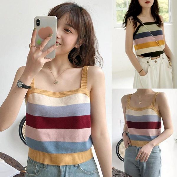women's tanks & camis women rainbow stripe square neck sleeveless knit strappy vest casual blouse, White
women's tanks & camis women rainbow stripe square neck sleeveless knit strappy vest casual blouse, White
