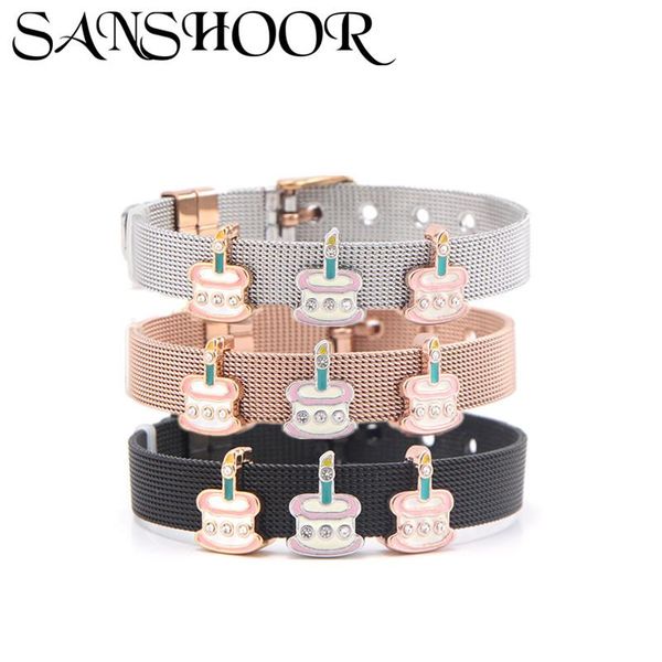 charm bracelets sanshoor jewelry stainless steel mesh bracelet bangle with birthday cake patterns charms as special accessories, Golden;silver
charm bracelets sanshoor jewelry stainless steel mesh bracelet bangle with birthday cake patterns charms as special accessories, Golden;silver