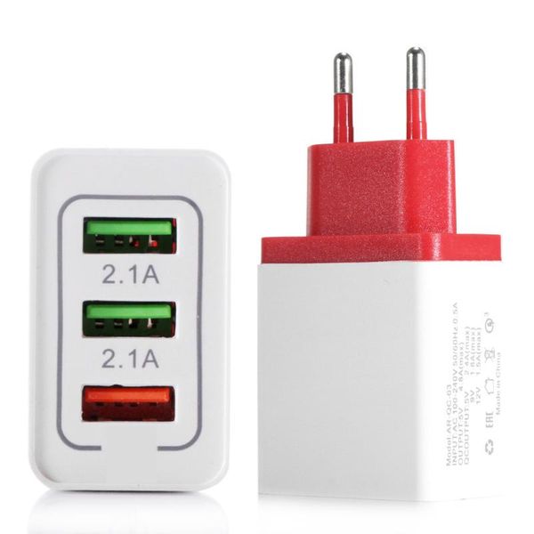 smart power plugs qc3.0 universal travel adapter eu plug portable wall 3usb port charger 5v 2.1a usb for mobile phone tablet pc