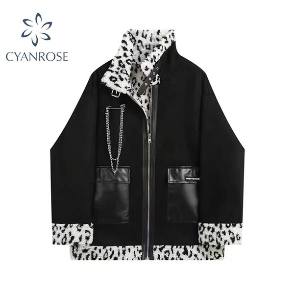 winter goth punk coat women two side wear leopard lambswool jacket motorcycle streetwear stand buttton collar zipper outwear 211014, Black;brown
winter goth punk coat women two side wear leopard lambswool jacket motorcycle streetwear stand buttton collar zipper outwear 211014, Black;brown