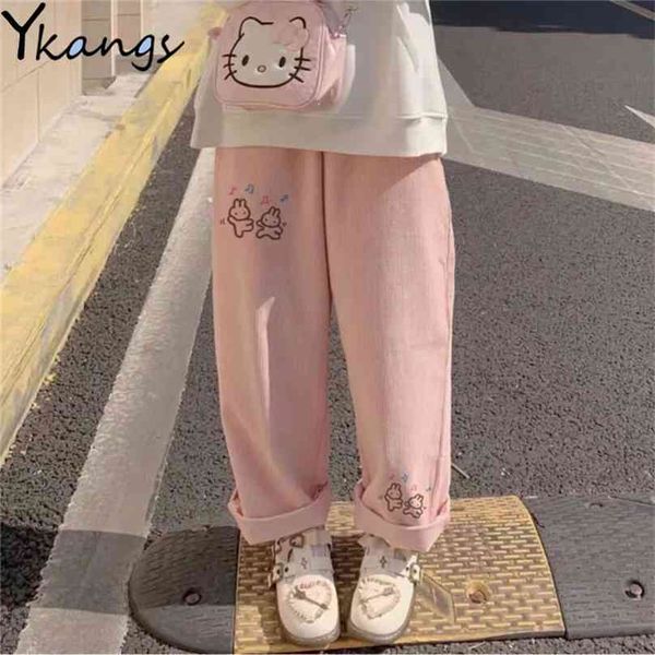 women's casual baggy cartoon korean fashion corduroy pants harajuku streetwear kawaii pink high waist leg sweat trousers female 210925, Black;white
women's casual baggy cartoon korean fashion corduroy pants harajuku streetwear kawaii pink high waist leg sweat trousers female 210925, Black;white