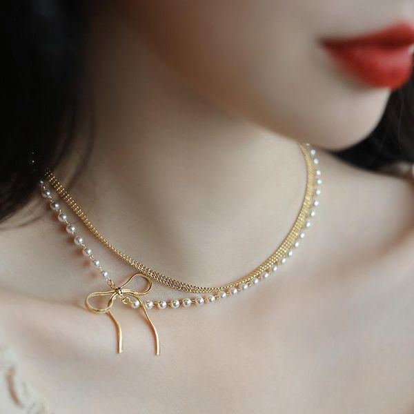 chokers 2021 fashion bowknot pearl choker necklace cute double layer chain pendant for women jewelry girl gift, Golden;silver
chokers 2021 fashion bowknot pearl choker necklace cute double layer chain pendant for women jewelry girl gift, Golden;silver