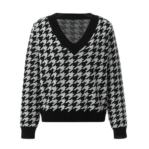 women's sweaters women color block sweater, adults houndstooth pattern long sleeve v-neck knitwear, White;black
women's sweaters women color block sweater, adults houndstooth pattern long sleeve v-neck knitwear, White;black