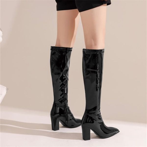 boots 2021 square head patent leather thick heel high knee length large size 40-43 women's, Black
boots 2021 square head patent leather thick heel high knee length large size 40-43 women's, Black