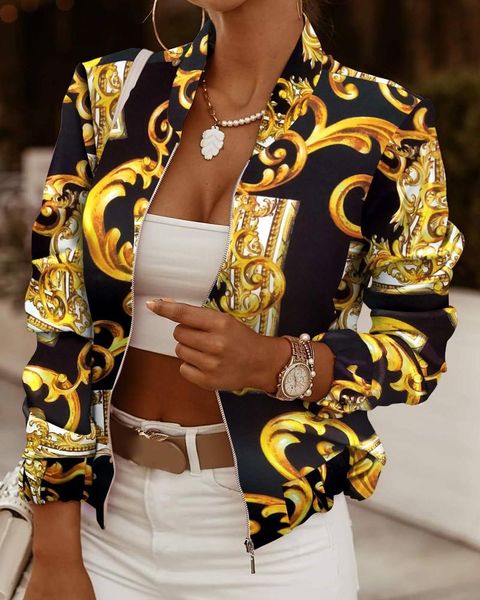 women's jackets gold chain print short coat jacket casual zipper long sleeve woman cardigan fashion street baseball suit 2xl, Black;brown
women's jackets gold chain print short coat jacket casual zipper long sleeve woman cardigan fashion street baseball suit 2xl, Black;brown