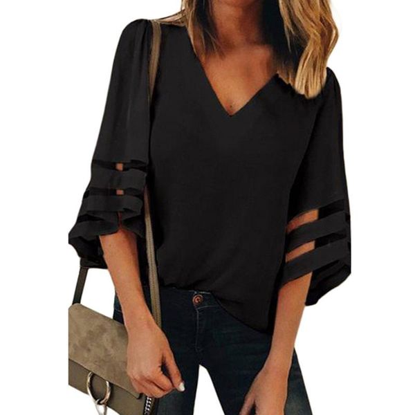 women's blouses & shirts ostrich women flare sleeve vneck solid color patchwork half black loose trend honorable elegant summer blouse, White
women's blouses & shirts ostrich women flare sleeve vneck solid color patchwork half black loose trend honorable elegant summer blouse, White