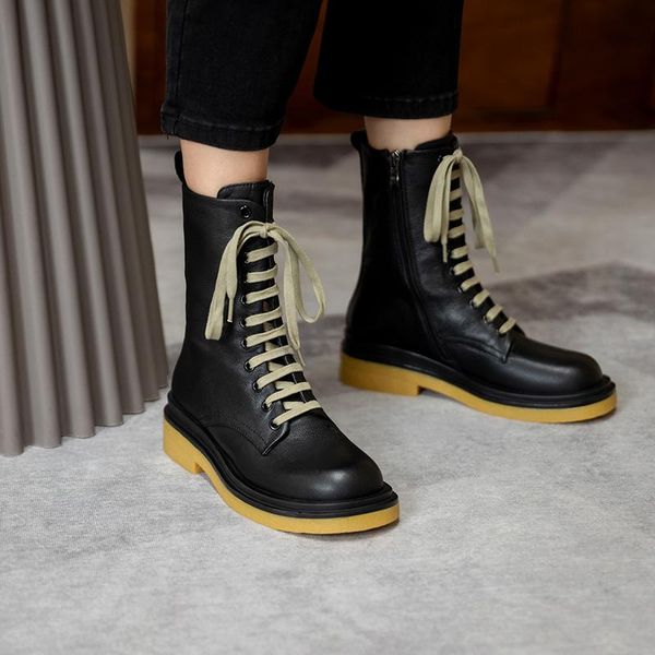 boots mordoan genuine cow leather thick-soled mid-tube british style lace-up round toe flat-bottomed women's ankle, Black
boots mordoan genuine cow leather thick-soled mid-tube british style lace-up round toe flat-bottomed women's ankle, Black