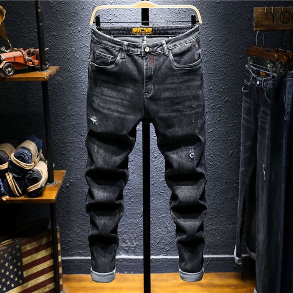 spring and autumn personality scraped jeans fashion brand slim feet trend korean versatile stretch pants men's handsome, Blue
spring and autumn personality scraped jeans fashion brand slim feet trend korean versatile stretch pants men's handsome, Blue