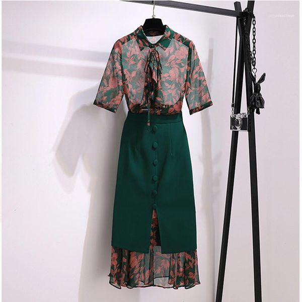 two piece dress summer women vintage design skirt set bow tie printed thin floral blouses + fashion patchwork mid suits pieces set1, White
two piece dress summer women vintage design skirt set bow tie printed thin floral blouses + fashion patchwork mid suits pieces set1, White
