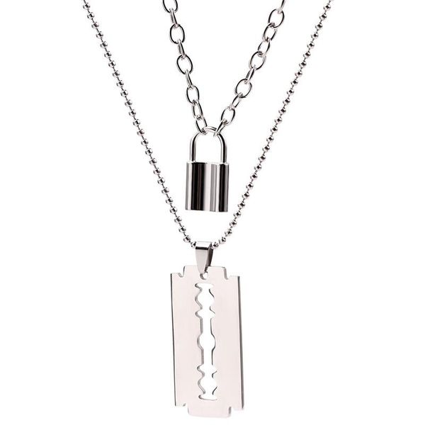 chains punk double layer padlock necklace fashion gothic lock pendant razor blade men's gift jewelry, Silver
chains punk double layer padlock necklace fashion gothic lock pendant razor blade men's gift jewelry, Silver