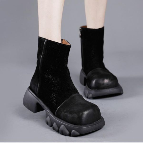 boots 2021 retro shoes for women autumn winter genuine leather matte zip round toe handmade concise platform mujer, Black
boots 2021 retro shoes for women autumn winter genuine leather matte zip round toe handmade concise platform mujer, Black