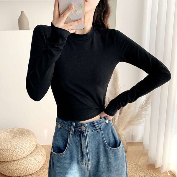 black half collar bottom shirt women's autumn winter long sleeve with corset, short middle collar, high waist and exposed navel, White
black half collar bottom shirt women's autumn winter long sleeve with corset, short middle collar, high waist and exposed navel, White