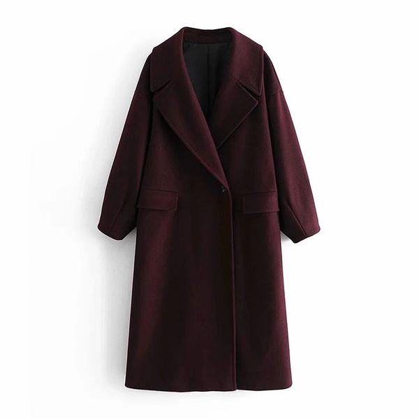 winter fashion wine red retro woolen one button loose lapel long jacket coat women's new style, Black
winter fashion wine red retro woolen one button loose lapel long jacket coat women's new style, Black