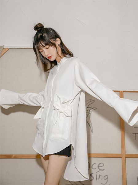 2021 new flare long sleeve blouse women white loose bow button up collar shirt high low streetwear fall nser
2021 new flare long sleeve blouse women white loose bow button up collar shirt high low streetwear fall nser