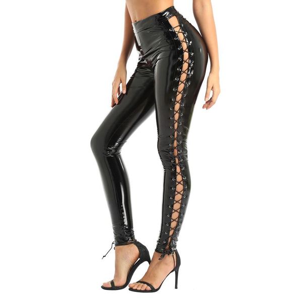 womens skinny pants wet look clubwear moto punk pole dance patent leather mid waist side lace up leggings stretchy long trousers, Black;white
womens skinny pants wet look clubwear moto punk pole dance patent leather mid waist side lace up leggings stretchy long trousers, Black;white