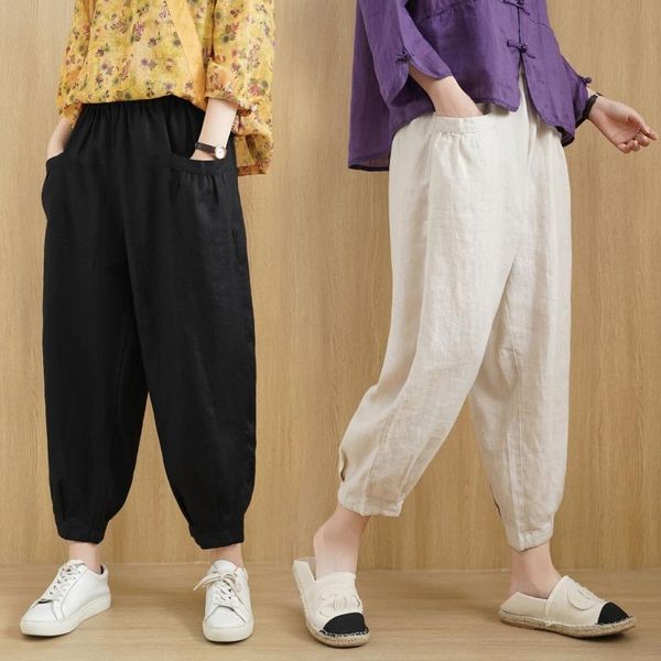 women's pants & capris autumn women cotton and linen loose trousers literary elastic waist solid color carrot, Black;white
women's pants & capris autumn women cotton and linen loose trousers literary elastic waist solid color carrot, Black;white