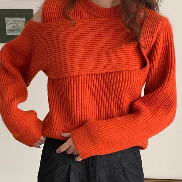 korean autumn winter style women's sweater casual o-neck long sleeve off shoulder knitted pullover female blue/orange jumpe p8xp, White;black
korean autumn winter style women's sweater casual o-neck long sleeve off shoulder knitted pullover female blue/orange jumpe p8xp, White;black