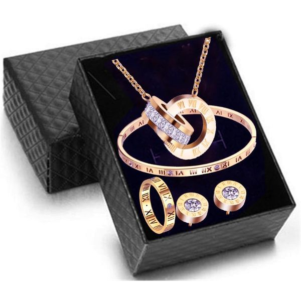 earrings & necklace luxury roman numeral earring bracelet ring set for women 316l stainless steel wedding jewelry wholesale prices, Silver
earrings & necklace luxury roman numeral earring bracelet ring set for women 316l stainless steel wedding jewelry wholesale prices, Silver