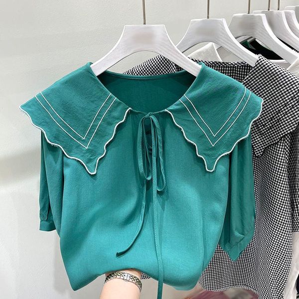 women's blouses & shirts doll collar short-sleeved shirt summer 2021 korean style design sense niche western all-match blouse trend, White
women's blouses & shirts doll collar short-sleeved shirt summer 2021 korean style design sense niche western all-match blouse trend, White