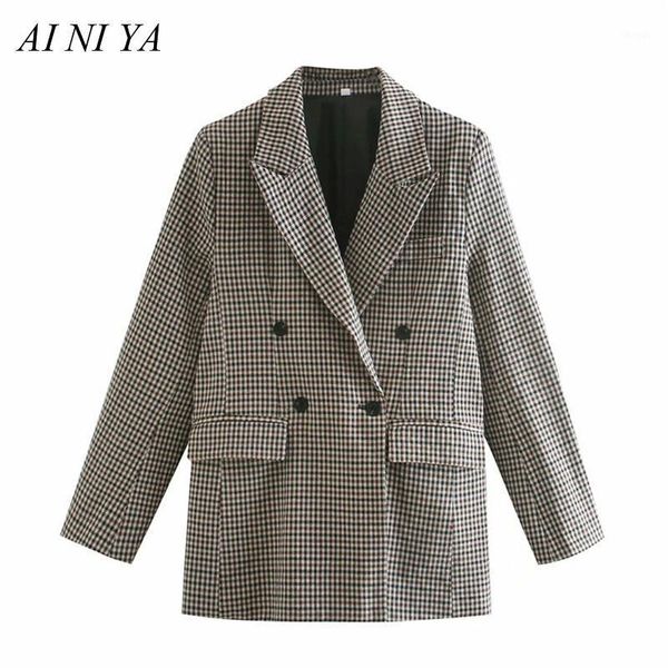 women vintage plaid print double breasted blazer coat office ladies long sleeve outwear suits autumn business, White;black
women vintage plaid print double breasted blazer coat office ladies long sleeve outwear suits autumn business, White;black