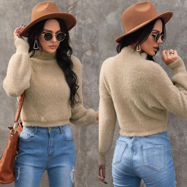 women's sweaters 2021autumn winter plush solid khaki turtleneck long sleeve pullover short soft loose warm shirt, White;black
women's sweaters 2021autumn winter plush solid khaki turtleneck long sleeve pullover short soft loose warm shirt, White;black