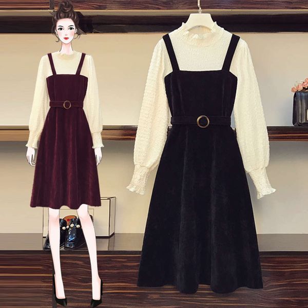 early spring 2021 new large women's dress fat sister show thin age reduction corduroy strap dress two piece suit, Black;gray
early spring 2021 new large women's dress fat sister show thin age reduction corduroy strap dress two piece suit, Black;gray
