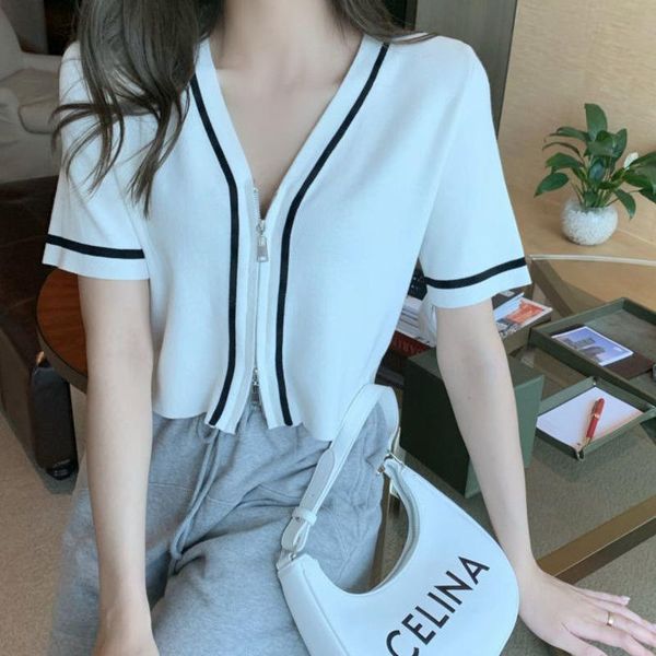 women's knits & tees fashion girl summer knitted jacket solid double zippers slim short cropped cardigan women sleeve v-neck, White
women's knits & tees fashion girl summer knitted jacket solid double zippers slim short cropped cardigan women sleeve v-neck, White