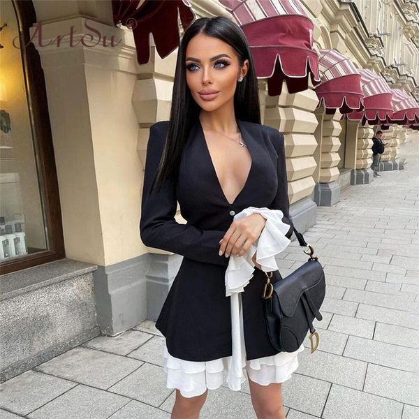 casual dresses lady deep v puffy slim fashion fake two pieces ruffled elegant party mini dress women club office andydr75, Black;gray
casual dresses lady deep v puffy slim fashion fake two pieces ruffled elegant party mini dress women club office andydr75, Black;gray