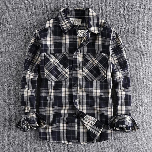 men's casual shirts men clothing 2021 american retro plaid shirt tide thickened double pocket tooling long-sleeved camisas para hombre, White;black
men's casual shirts men clothing 2021 american retro plaid shirt tide thickened double pocket tooling long-sleeved camisas para hombre, White;black