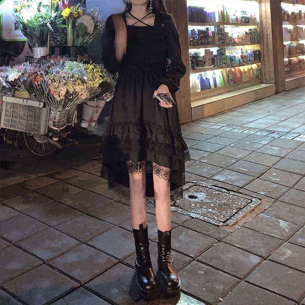 new gothic women black fairy party dress cross square collar cute lace ruffles chic dress spring summer dress g1223, Black;gray
new gothic women black fairy party dress cross square collar cute lace ruffles chic dress spring summer dress g1223, Black;gray