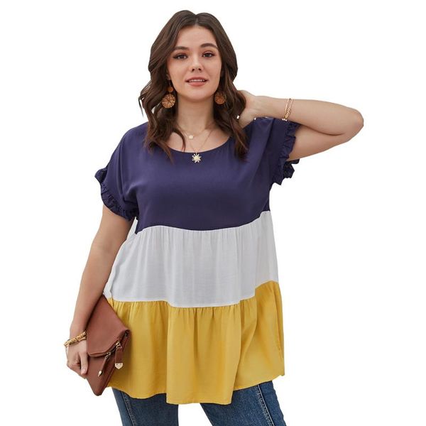 women's t-shirt 4xl casual summer short sleeve fashion color block layered plus size for women, White
women's t-shirt 4xl casual summer short sleeve fashion color block layered plus size for women, White