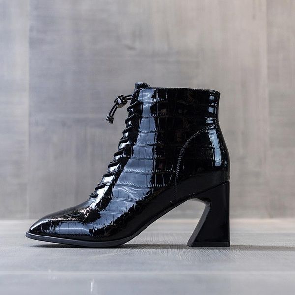 cowhide women's boots new embossed zipper square head short boots horseshoe heel ankle women high heel, Black
cowhide women's boots new embossed zipper square head short boots horseshoe heel ankle women high heel, Black