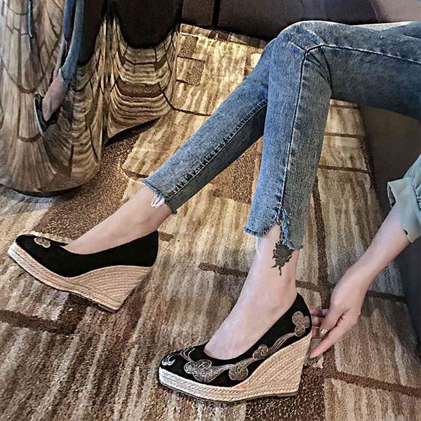 dress shoes new wedges high heels for women's with embroidery pointed hemp rope weaving single ksf3, Black
dress shoes new wedges high heels for women's with embroidery pointed hemp rope weaving single ksf3, Black