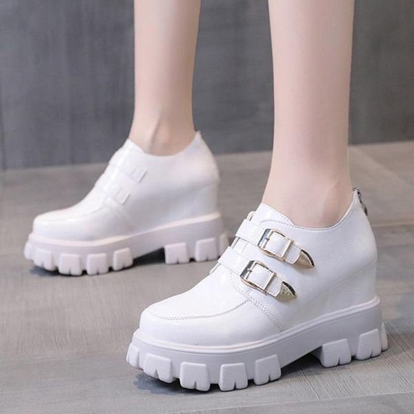 women platform shoes wedges increasing casual shoes patent leather chunky sneakers high double buckle female boots, Black
women platform shoes wedges increasing casual shoes patent leather chunky sneakers high double buckle female boots, Black