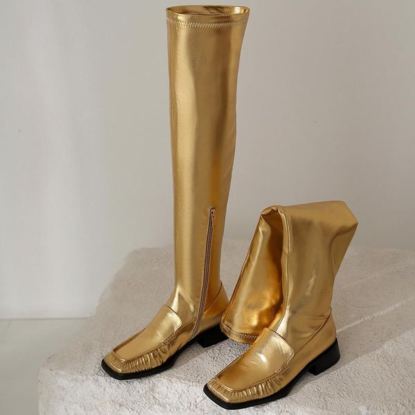 boots winter party punk fashion women western modern over-the-knee genuine leather square toe warm stretch shoes, Black 
boots winter party punk fashion women western modern over-the-knee genuine leather square toe warm stretch shoes, Black